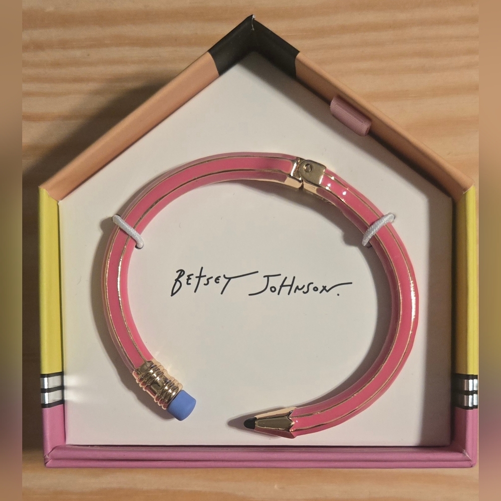 Betsey Johnson Charm School Pencil Bangle Pink, new in box